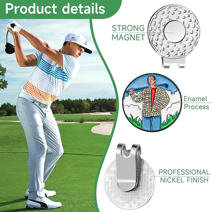 Magnetic Golf Ball Marker Clips, Funny Golf Ball Markers with Magnetic Clip, Enamel Golf Ball Markers Hat Clip Magnet for Men Women Golfer Gifts