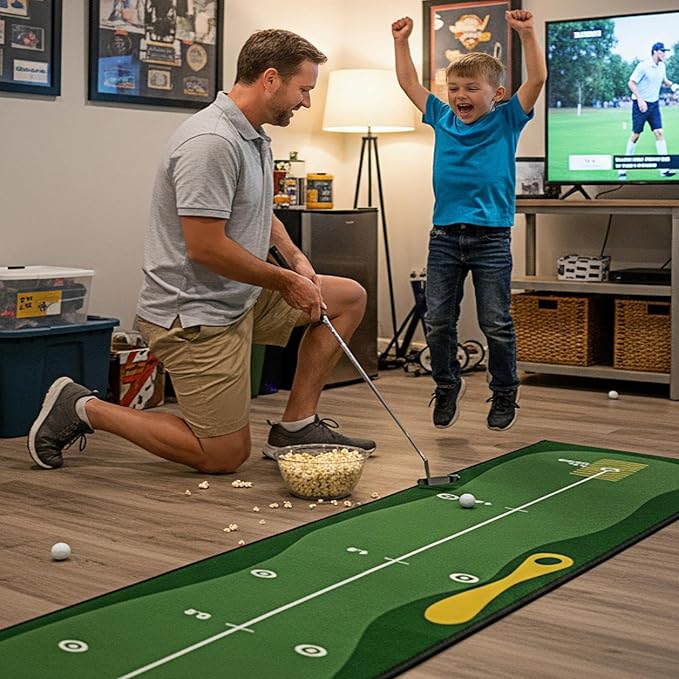 10ft Putting Green Indoor, Golf Putting Mat with Putting Mirror, Storage Bag, Putting Cup, Putting Ring, Roller Brush, Golf Mats Practice Outdoor & Indoor Use, Golf Gifts for Men Golfers