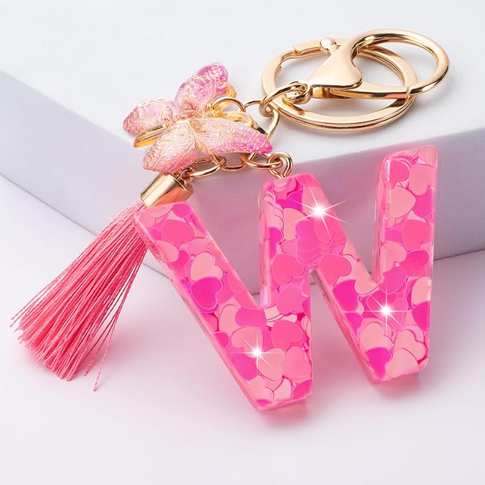 Suweibuke Colourful Cute Initial Letter Keychains for Women Girls with Tassel Butterfly, Charm for Purse Handbags Backpacks