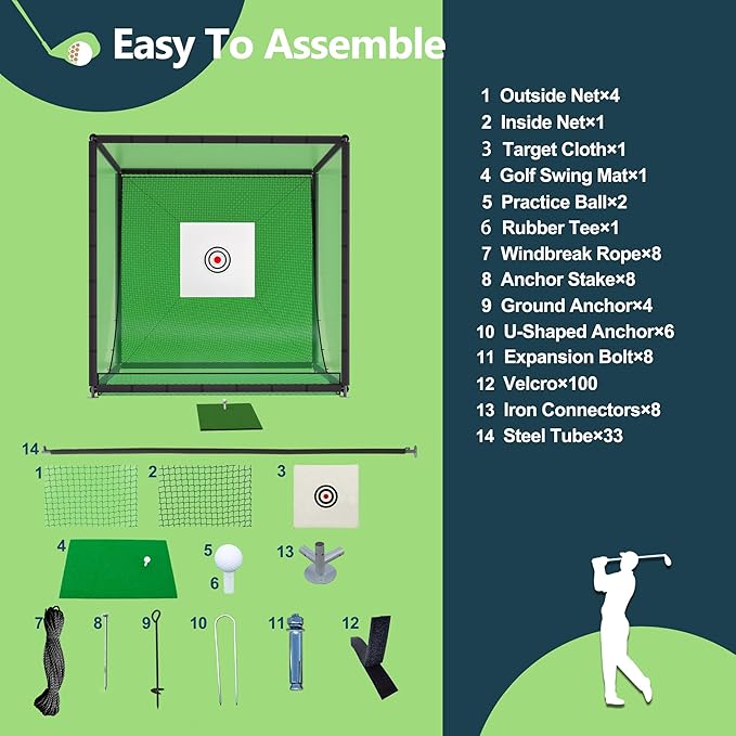 10X10X10FT Golf Practice Net Cage Metal Frame Hitting Net Kit for Backyard，Golf Sports Barrier Nets Batting Cage Training Simulators for Home