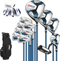 PGM 18 Pieces Men’s Golf Club Set 12pcs Clubs – Titanium #1 Driver, Draw-Biased Hybrid, High-Strength Irons, Forgiving Putter, Stand Bag with 5 Head Covers