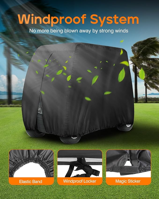 Golf Cart Cover 6 Passenger Heavy Duty, 420D Waterproof Golf Cart Covers Extended Roof Compatible with EZ GO Club Car Yamaha Golf Carts, Outdoor Dustproof 6 Seat Club Car Cover (Up to 138 Inch)