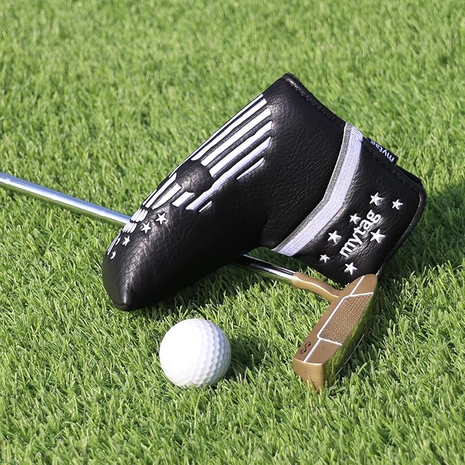 mytag Skull Skeleton Golf Head Covers Black Synthetic Leather Golf Headcovers Set Fits Driver Fairway Wood Hybrid/Utility Putter Iron Wedge Headcover