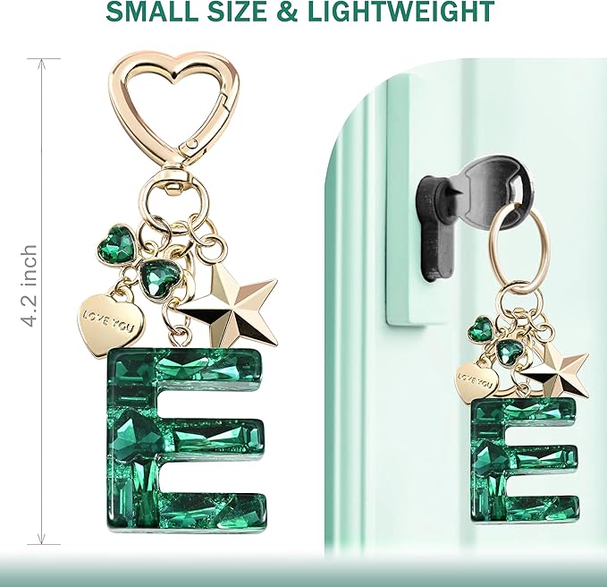 Cute Bling Keychain initial Letter Butterfly Star Pink Purple Gift for Women Girls Bag Cup Charms Accessories