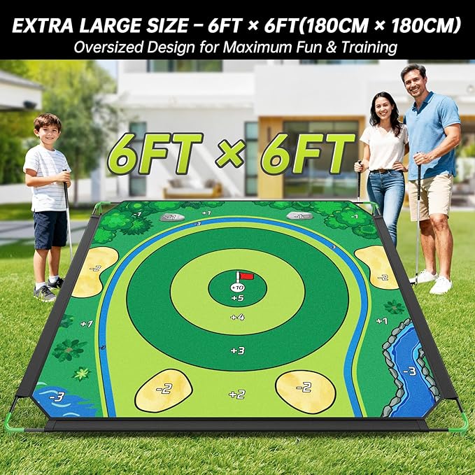 Golf Chipping Game Set, 71 X 71 in Large Golf Practice Mat with 2 Adjustable Clubs, Hitting Mat, 24 Sticky Balls, 2 Golf Tees, Scoreboard & Carry Bag, Indoor Outdoor Training Game for Adults