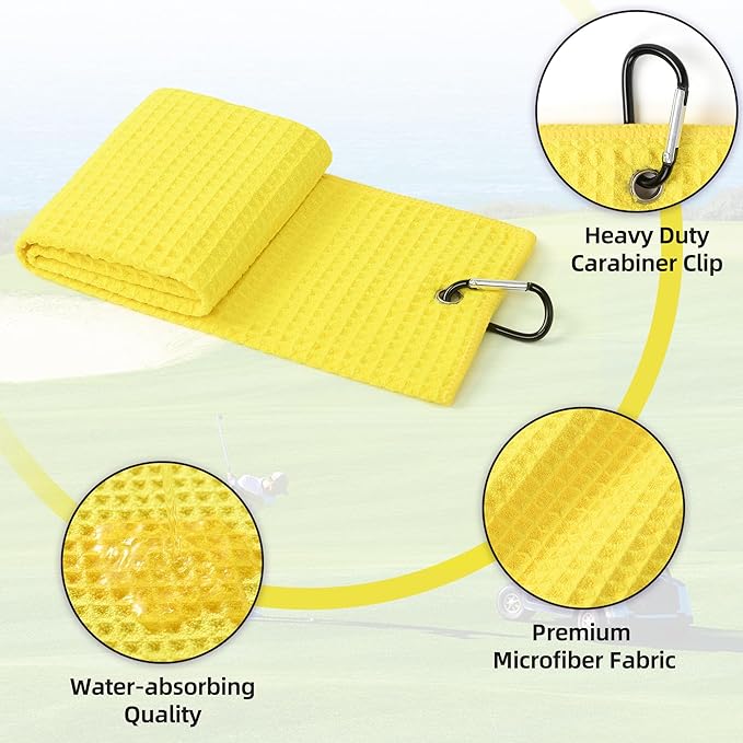 Mile High Life Premium Waffle-Weave Golf Towel | 16" X 24" | Extra Absorbent & Quick-Dry | Ultra-Soft Microfiber | Carabiner Clip | Multi-Color Options | Golf Accessory for Men & Women,Blazing Yellow