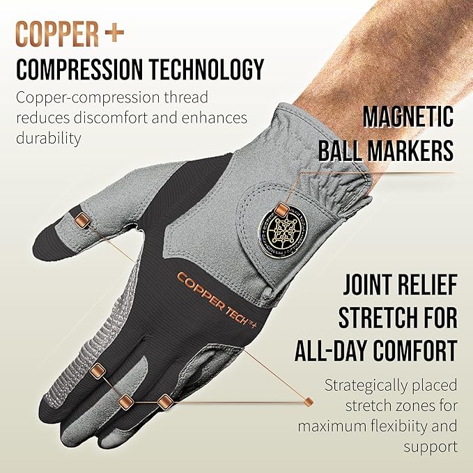 Copper Tech Golf Gloves Men Right Handed Golfer or Left Handed Golfer (2nd Gen) | Copper Compression Joint Support Golf Glove