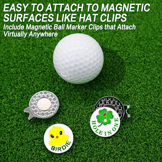 FINGER TEN Golf Ball Marker with Hat Clip Markers Assorted Patterns Value Gift Set Mark Golf Divot Tool Accessories for Men Women Kids