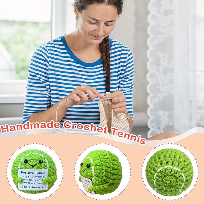 Funny Crochet Mini Tennis Ball Gifts for Tennis Lovers,Birthday Gifts for Men Women tenni Players Emotional Support Crochet