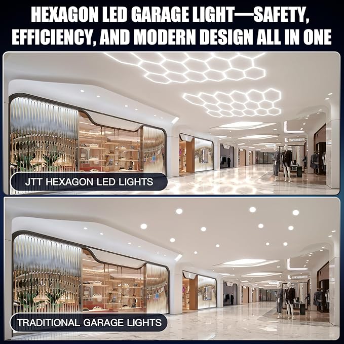JTT Hexagon Garage Lights, 200W 20000LM 5 Grids 25Pack LED Garage Hexagon Lights, 6500K Super Bright Car Detailing Ceiling LED Shop Light for Warehouse Workshop Gym Basement Car Care Wash Room