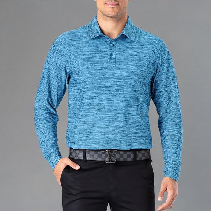 NAVISKIN Men's Polo Shirts Long Sleeve Golf Shirts with Collar UPF 50 SPF Shirt for Men Quick Dry Moisture Wicking