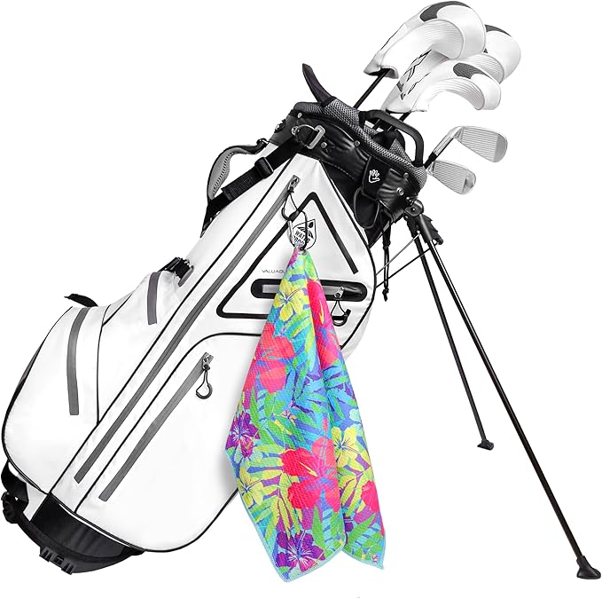 Microfiber Golf Towels for Golf Bags & Carts - Premium Weave Waffle & Ball Towels with Carabiner Clip, Essential Accessories for Men, Women and Kids, Golfer Gifts, Set of 2 (Bright Tropics)