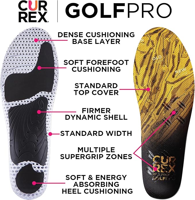 CURREX GolfPro Insoles for Golf Shoes – Arch Support Inserts to Improve Balance, Stability, Comfort & Performance, Help with Foot & Heel Pain Relief – for Men & Women – High Arch, 2XL