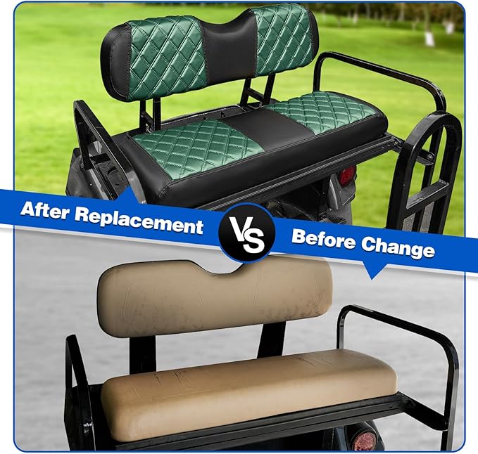 NOKINS Golf Cart Seat Covers Fit Club Car Precedent/DS/EZGO RXV/TXT/Yamaha Drive Aftermarket Standard Rear Seat Cushion, No Stapler, Multiple Colors&Breathable (Dark Green&Black)