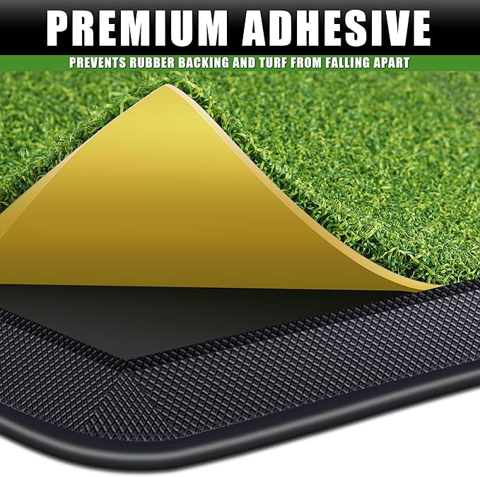 CHAMPKEY Dual-Turf Golf Hitting Mat | Come with 9 Golf Tees & 1 Rubber Tee | Heavy Duty Rubber Backing Golf Practice Mat Ideal for Indoor & Outdoor Training