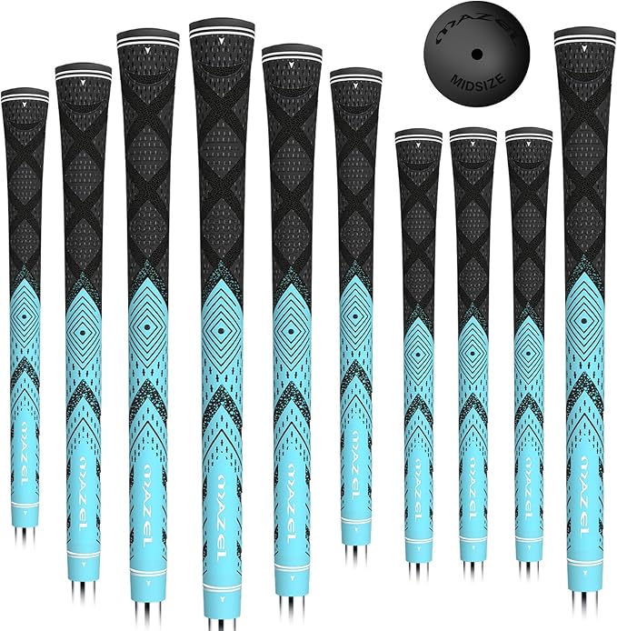 MAZEL Cord Rubber Golf Grips for Men - 10 Pack,All Weather Control Golf Club Grips Standard/Midsize,High Feedback & Traction
