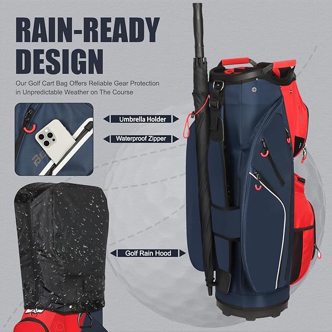 Golf Cart Bag 15 Way Organizer Divider Top Golf Club Cart Bag for Men Women with Cooler, Handles and Rain Cover
