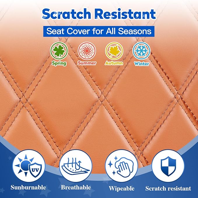 NOKINS 4PCS Golf Cart Seat Covers Kit, Front and Rear Seat Covers Fits YAMAHA/G29/Drive2 Standard Seat Cushion, Yamaha Vinyl Diamond Replacement Seat Covers, No Stapler(All Brown)