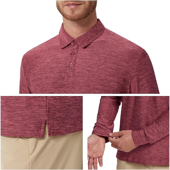 NAVISKIN Men's Polo Shirts Long Sleeve Golf Shirts with Collar UPF 50 SPF Shirt for Men Quick Dry Moisture Wicking