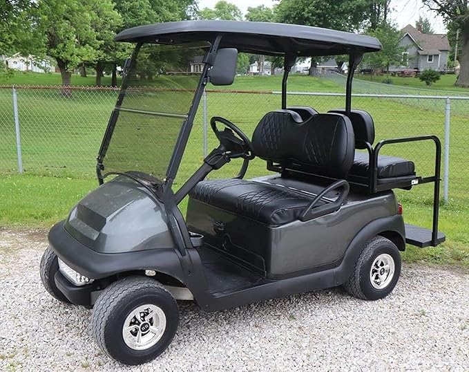 Huskey 2PCS Golf Cart Front Seat Covers for Club Car Precedent 2004+ G&E Models Custom Two-Tone Black Diamond Stitching with Black Piping,Marine Grade Vinyl Material,Staple On Design