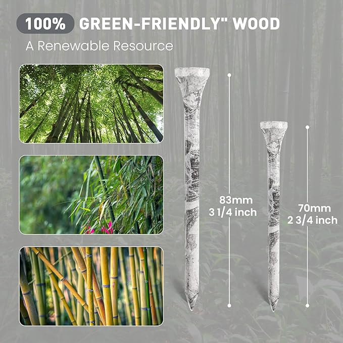 Amy Sport Golf Tees Styllish Bamboo Wooden Coloured Painted Bulk 200 Pack 1 1/2 3 1/4 2 3/4 Inch Tee, Enhanced Visibility Color Purple Pink Green Blue, Practice for Men Women