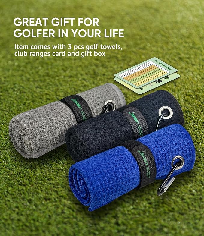 Pro Golf Towel Microfiber Golf Towel for Golf Bags (16" X 16") with Hook, Loop Fastener and Gift Box, Essentials Golf Accessories for Men, Golf Gifts for Men/Women
