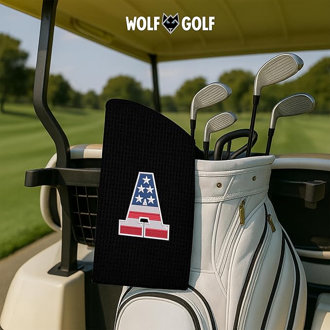 Wolf Golf Towels USA Monogrammed Personalized Golf Towel | Custom Golf Towels for Golf Bags for Men or Women