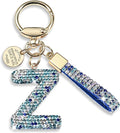 Pink Blue White Initial Letter Keychain Gift for Women Girls Bling Sparkly Cute Backpack Car Key Accessories Lanyard