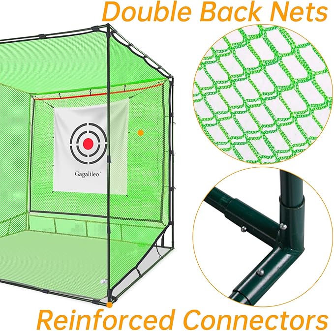 Gagalileo Golf Cage Net with Steel Frame and Target: 10X10X10FT Heavy Duty Practice Net for Backyard Driving & Indoor Driving Range Outdoor Training