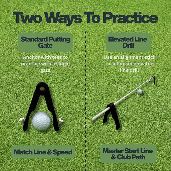 Folding Putting Gates for Golf | Portable Elevated Line Drill & Standard Putting Gate | Compact 2-Pack with Storage Band | Practice Start Line & Face Control Anywhere