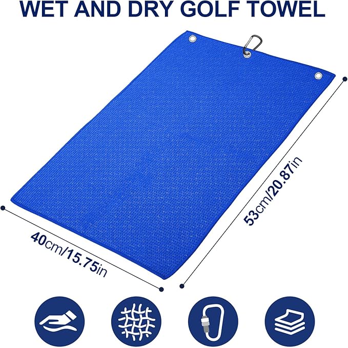 ToVii 2 in 1 Golf Towel, Wet and Dry Tri-fold Microfiber Towel for Cleaning Club and Ball with Clip and Waterproof Inner Barrier