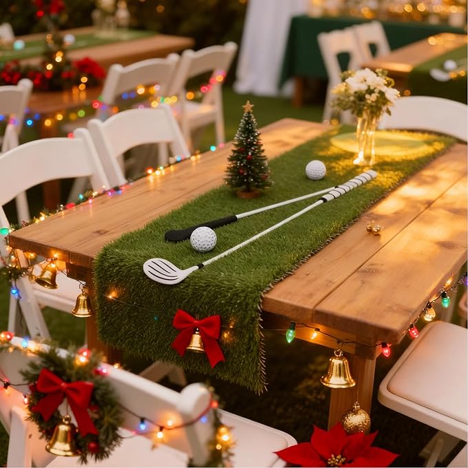 GLOBREEN Artificial Grass Table Runner 60 Inches - Green Christmas Mantle Decor Table Centerpiece Decorations Fake Grass for Golf Football Party Birthday Event Wedding Alice in Wonderland