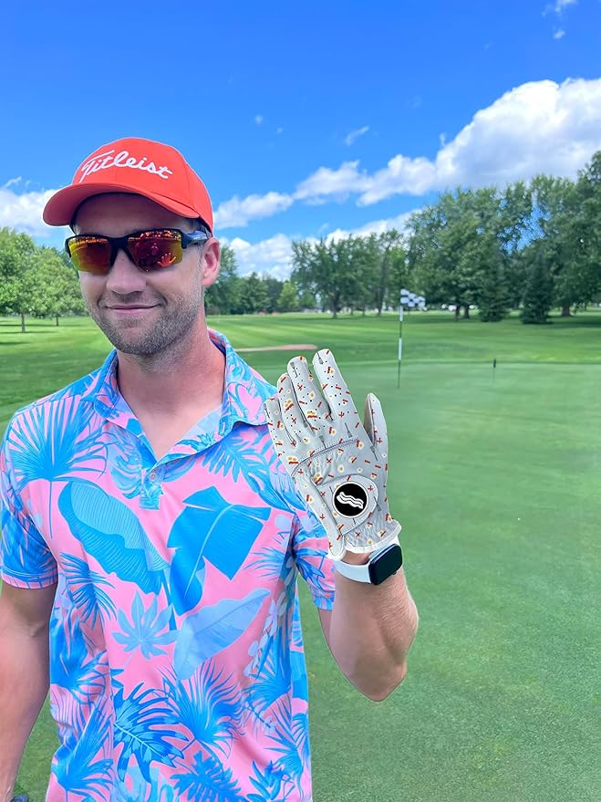Bacon Eggs Funny Golf Glove – Men's Premium Japanese Synthetic Leather with Cabretta Leather Palms Durable Weather Grip LH RH Sizes Perfect Golfer