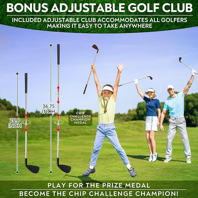 Sticky Golf Chipping Game Set - 6x6 ft Metal Frame Option with Adjustable Clubs, 25 Sticky Balls, Turf Chipping Mat & Scoreboard - Backyard Golf Target Game for All Ages for Indoor/Outdoor Practice