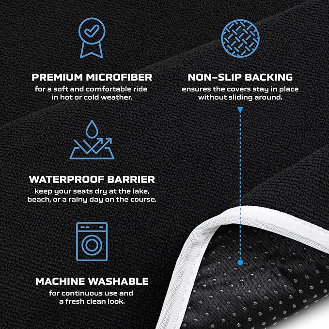 Dryva Waterproof Golf Cart Seat Cover – EZGO TXT RXV/Club Car DS Precedent – Non-Slip, Washable Microfiber Seat Towel – 2/4 Person Seats, All Weather