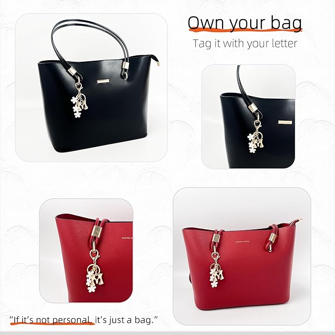 Gold Bubble Heart, Cherry, Bow & More Designs Letter Initial Keychain Bag Charms – Cute Purse Charms for Handbags