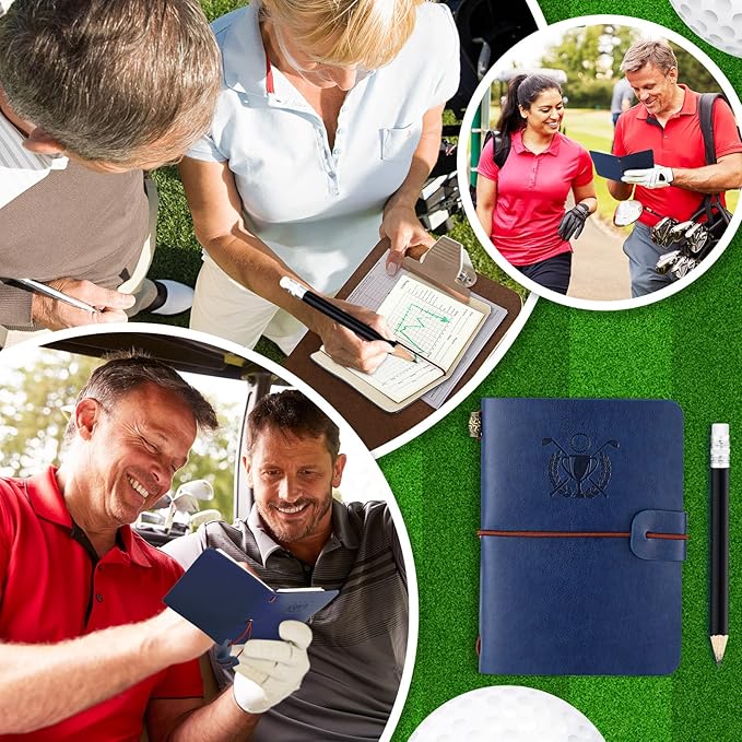 Yexiya Golf Scorecard Book with Pencil Leather Golf Journal Scorecard Holder Accessories Notebook Log Book Pocket Scorebook Gifts for Men Golfers, Sports and Outdoor Club Accessories