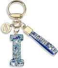 Pink Blue White Initial Letter Keychain Gift for Women Girls Bling Sparkly Cute Backpack Car Key Accessories Lanyard