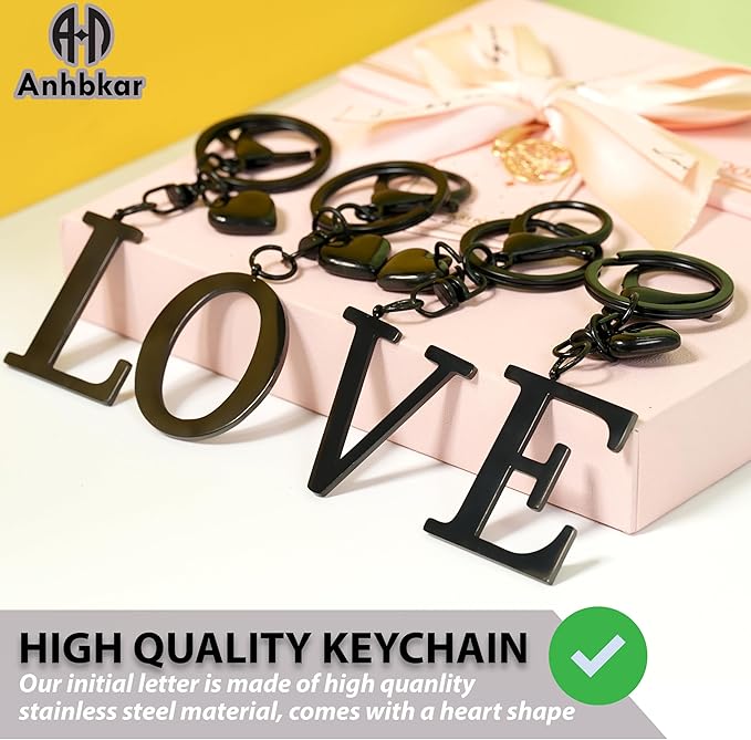 Metal Heart Alphabet Keychain for Women, Girls - Cute Initial Letter Accessories for Purse, Bag Charms and Backpack