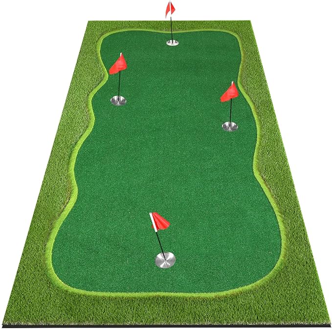 Golf Putting Green Mat, Professional Large Putting Mat with Movable Cup/Slope Pad for Indoor & Outdoor