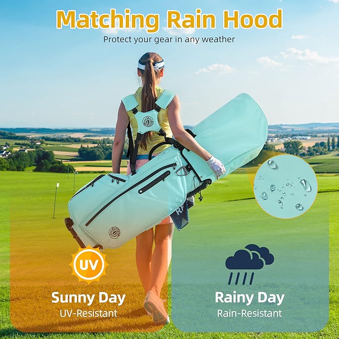 Golf Stand Bag 14 Way, Lightweight Golf Bags for Men Women with Stand, Padded Ergonomic Double Strap, Full Length Dividers, Multiple Pockets, Rain Hood