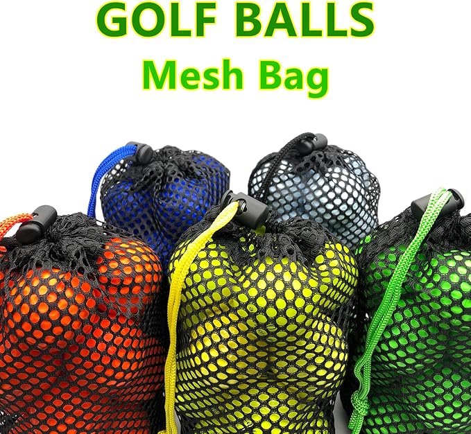 JKL 5 Pack Small Golf Ball Bags, Golf Mesh Bags,Sports Net, Round Storag,little nylon mesh bag,Colorful Drawstring mesh Bags for accessories（Red Yellow Blue Green Black）