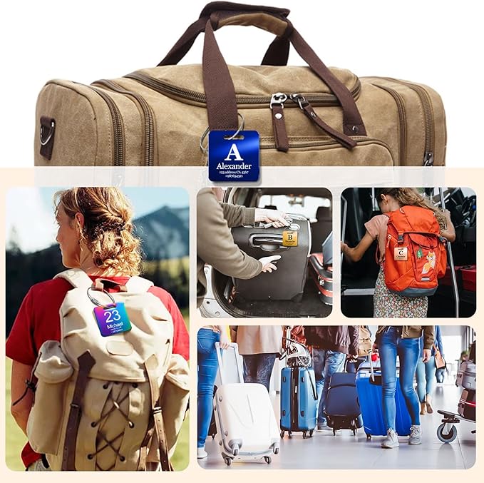 Customized Stainless Steel Luggage Tags: Personalize Your Suitcases, Backpacks, and Bags with Your Text - Custom Initial Text Name ID,Number(2 Pack)