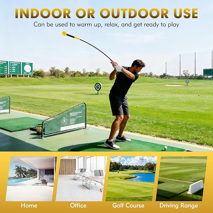 GYMAX Golf Swing Trainer, Warm-Up Stick with Grip Trainer for Rhythm, Balance, Tempo & Strength, Right Handed Swing Speed Training Aid, Weighted Golf Club for Indoor Practice