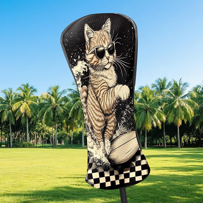Premium Leather Golf Club Headcovers,Orange Cat Fits Driver Hybrid Fairway 3/5 Wood,with Scratch-Resistant Lining, Gift for Men and Women