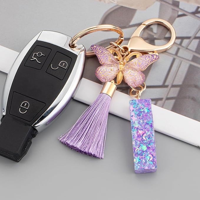 Suweibuke Colourful Cute Initial Letter Keychains for Women Girls with Tassel Butterfly, Charm for Purse Handbags Backpacks