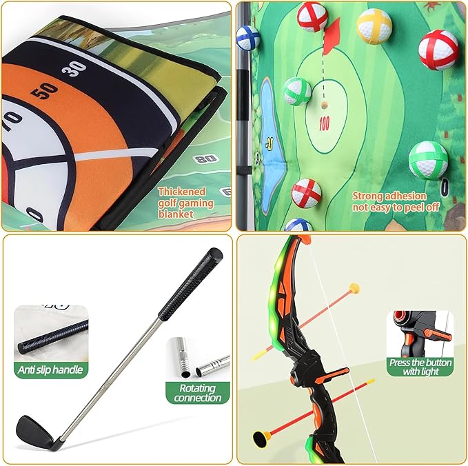 Golf Chipping Game Set with Stand,5-in-1 Portable Backyard Double-Sided Hitting Mat,with Sticky Balls,Archery,Axe & Dart,Golf Games for Family,Friends & Golfers,Indoor,Outdoor,Party Fun
