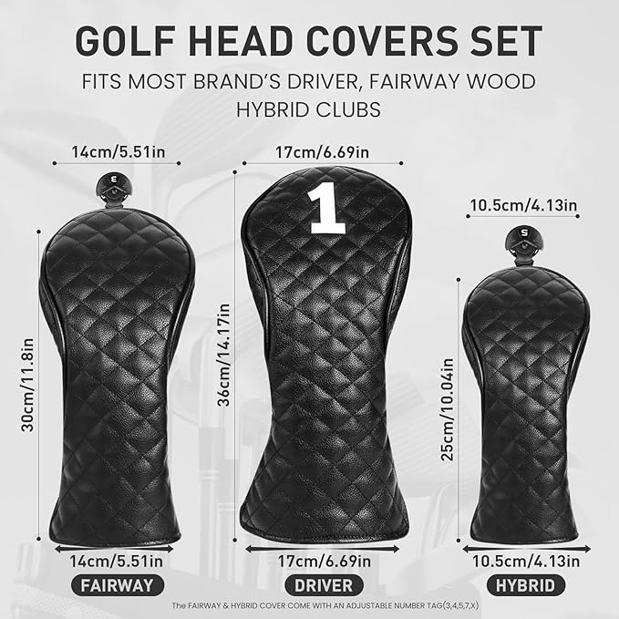 FINGER TEN Golf Club Head Covers for Woods Driver Fairway Hybrid with Interchangeable Number Tag 1 3 5 Premium Leather Headcovers for Women Men