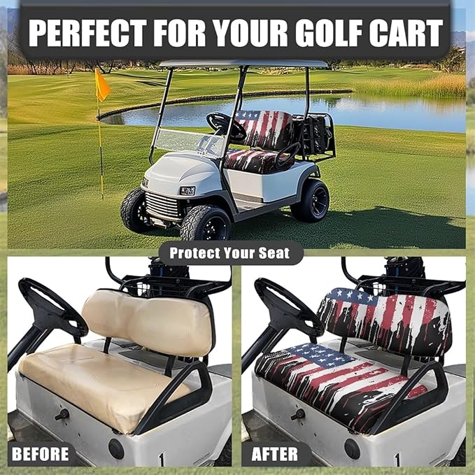 Golf Cart Seat Covers, Universal Fit & Nonskid Bottom Fits for Club Car 2 Person Seats Golf Carts