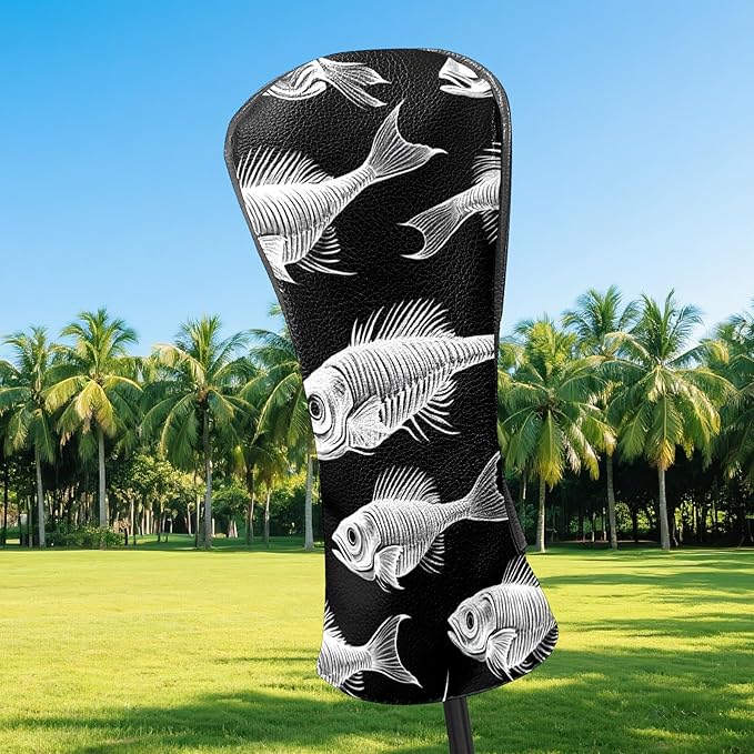 Golf Club Covers PU Leather Waterproof Golf Club Head Covers for Fairway Woods and Driver White Fishbone Pattern Driver Cover Suitable for Most Brands